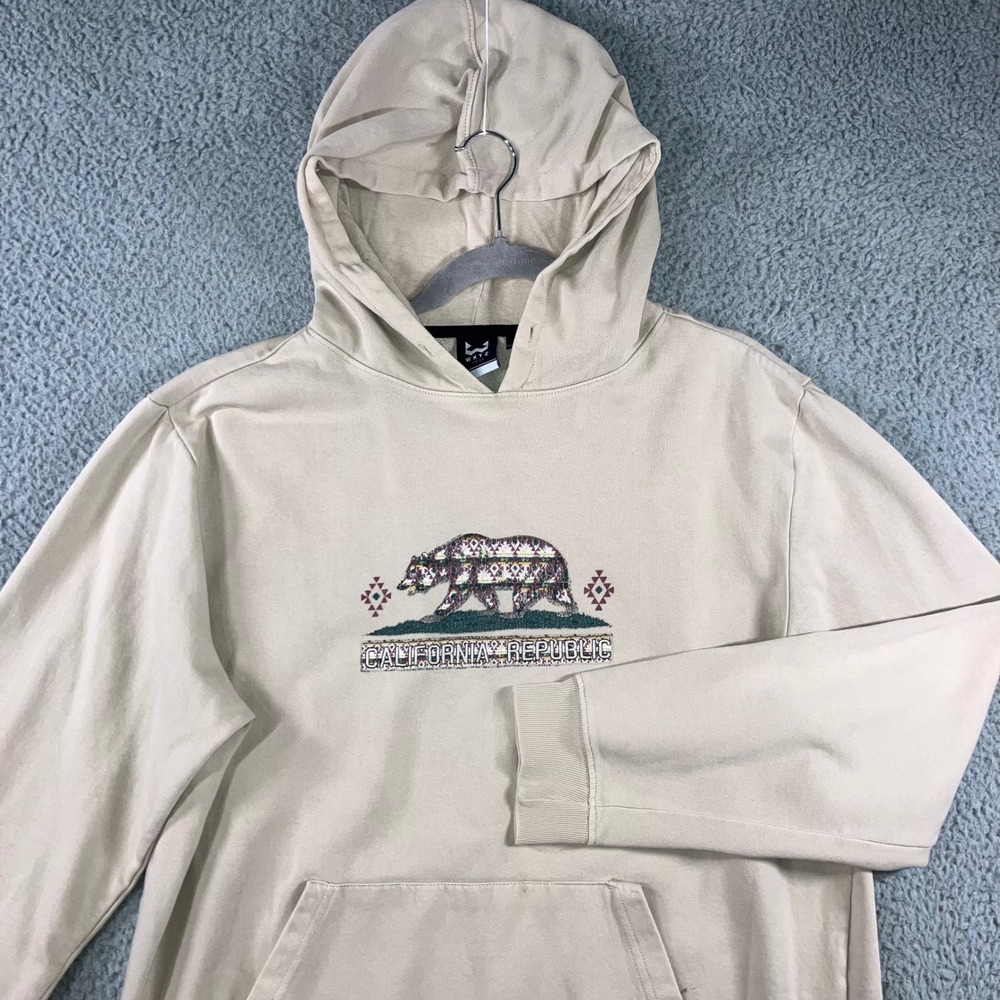 California Republic Bear Hoodie Men Large Embroidered Graphic Pullover